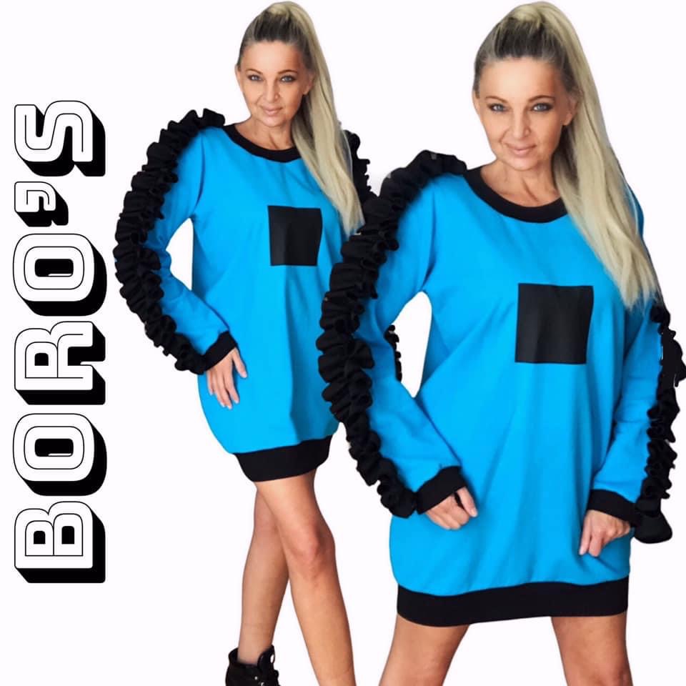 Šaty krátké teplákové tyrkysové BOROS DR-S-BLT01